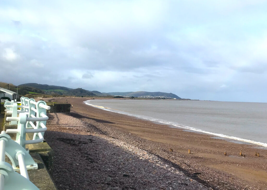 Blue Anchor, Somerset. Looking west along the coast from Blue Anchor. Minehead in the distance.