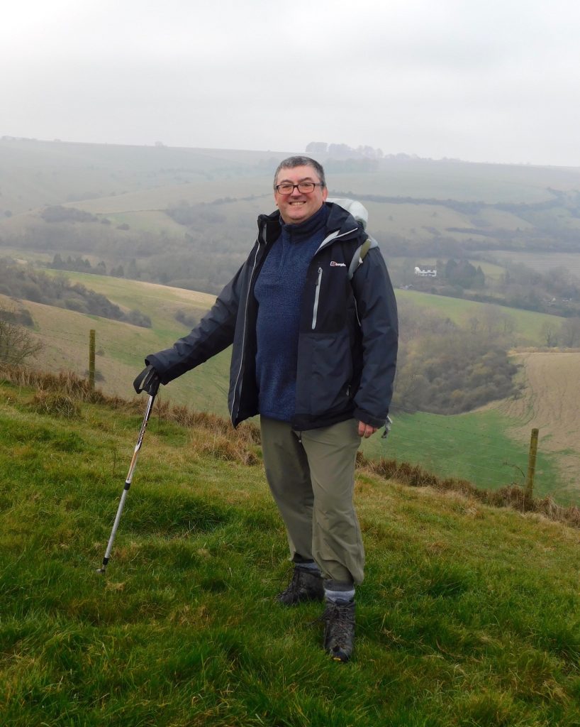 Paul Kelly, the author of King Alfred: A Man on the Move - climbing Picquet Hill, just south of Edington, Wiltshire