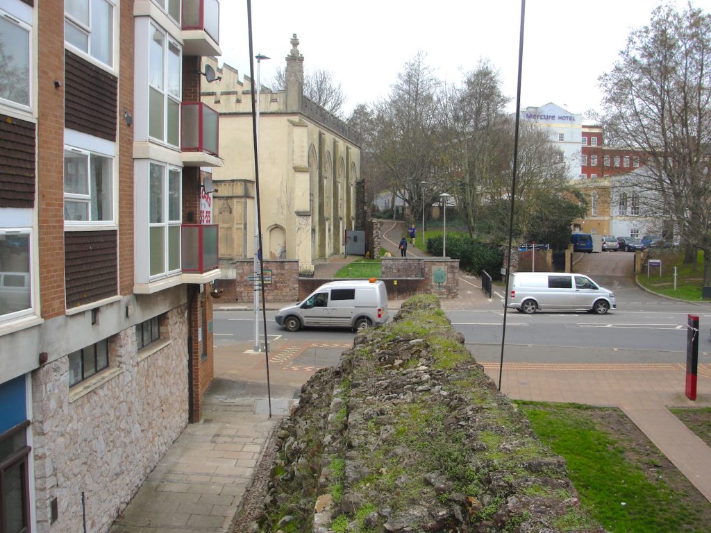 The former location of the South Gate in the walls of Exeter, Devon.