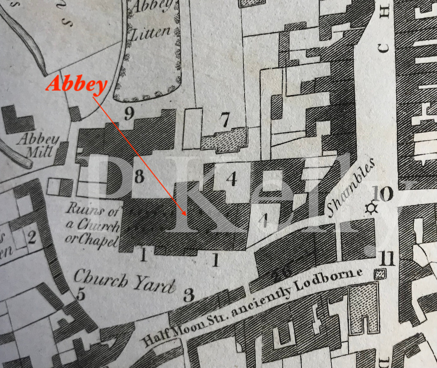 Map of Sherborne. 1802, based on 1735 map by Ladd.
