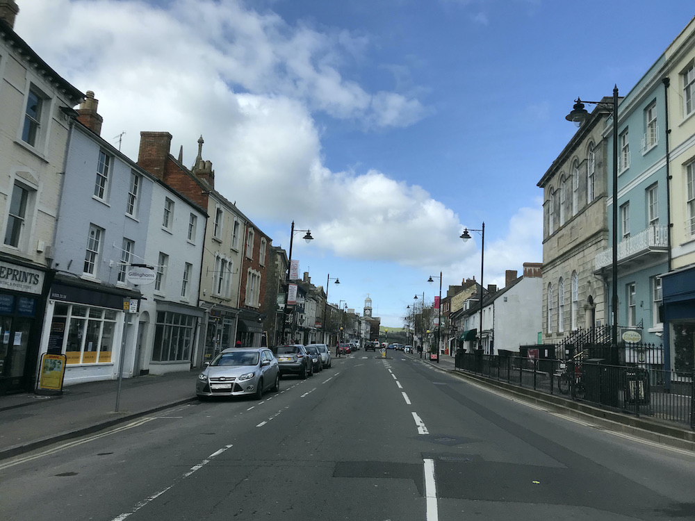 Looking west up East Street, towards the junction with South Street, in Bridport. Did King Alfred pursue the Vikings along this road in 876AD?
