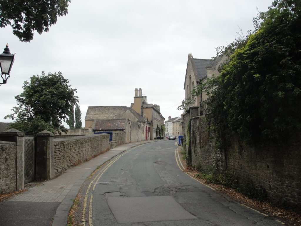 Chippenham, Wiltshire. Looking south down St Mary's Street, with the possibility of the former location of the royal site at the time of King Alfred the Great being to the right.
