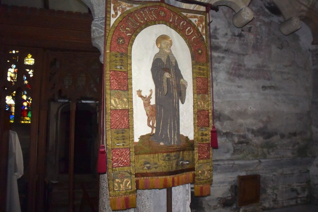 Remembering St Neot inside the church of St Neot in the village of the same name in Cornwall.
