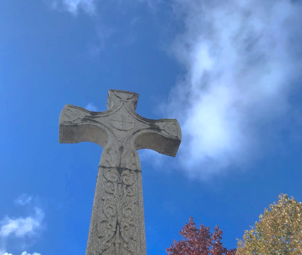 The modern Saxon cross in Saxon Square, Christchurch